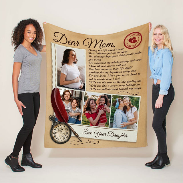 Dear Mom, Custom Photo, Personalized Name Blanket