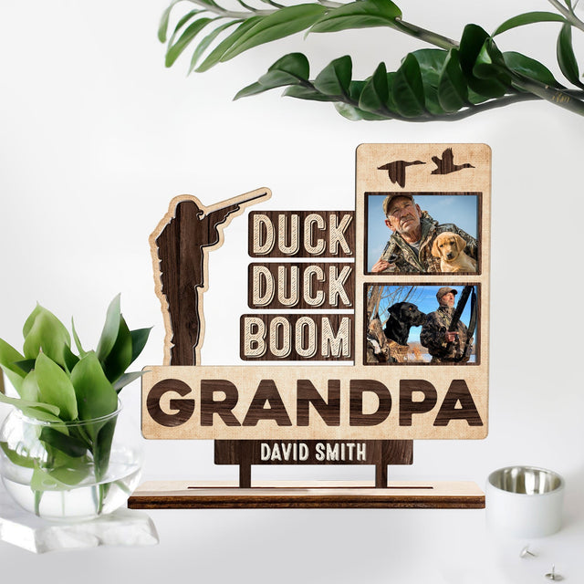 Duck Duck Boom Grandpa, Custom Photo, Wooden Plaque 3 Layers