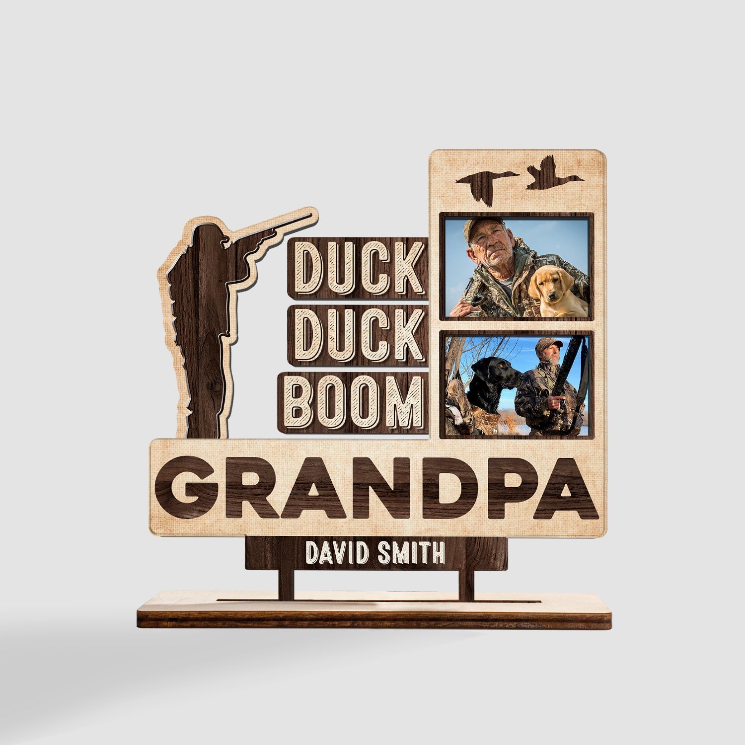 Duck Duck Boom Grandpa, Custom Photo, Wooden Plaque 3 Layers