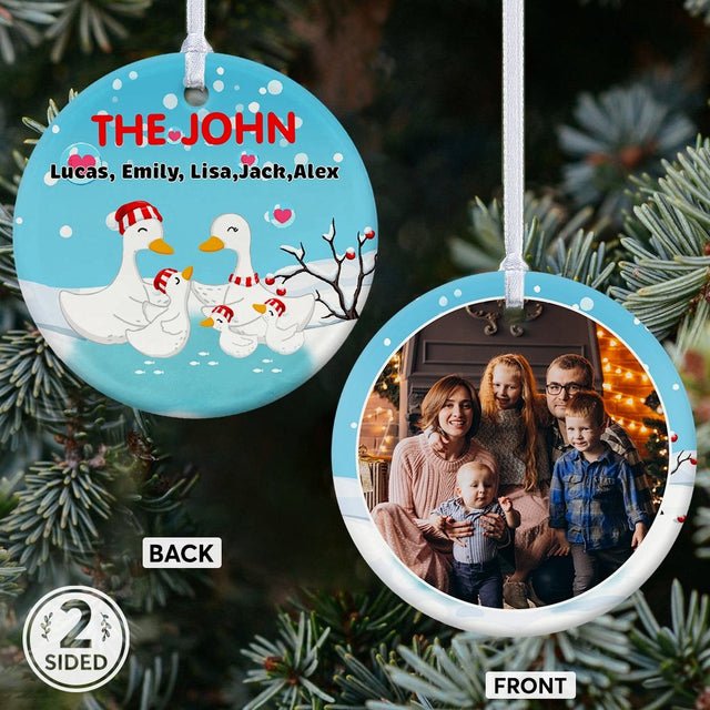 Duck Family Custom Photo And Text Decorative Christmas Circle Ornament 2 Sided