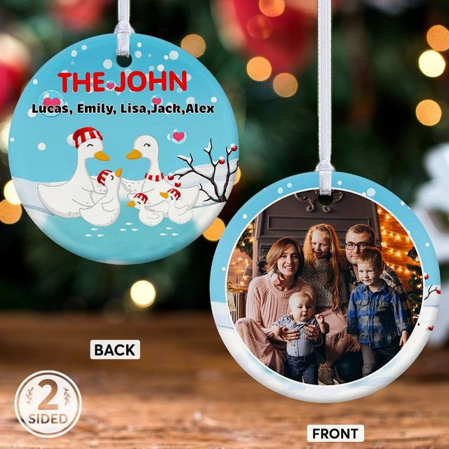 Duck Family Custom Photo And Text Decorative Christmas Circle Ornament 2 Sided