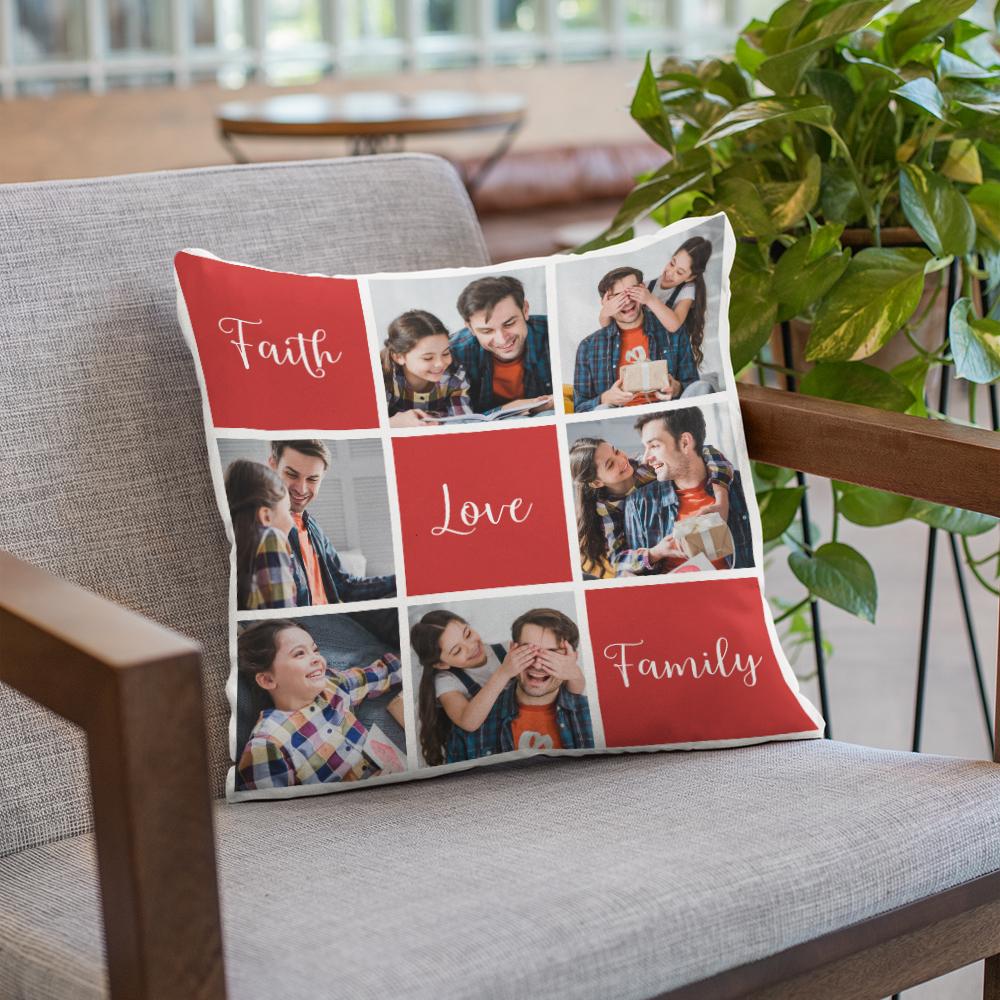 Faith, Love, Family, Custom Photo Pillow