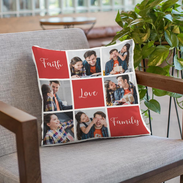 Faith, Love, Family, Custom Photo Pillow