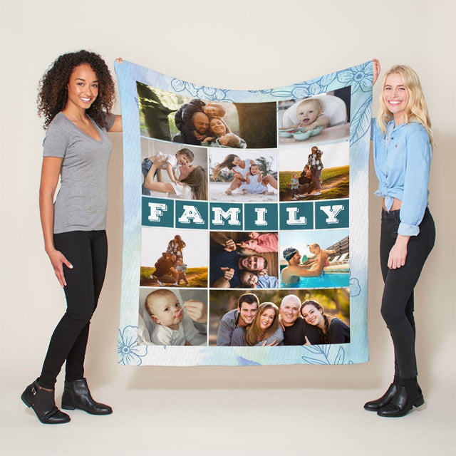 Family Custom Photo Collage, 10 Pictures Blanket
