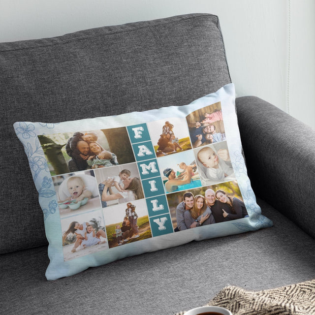 Family Custom Photo Collage, 10 Pictures Pillow