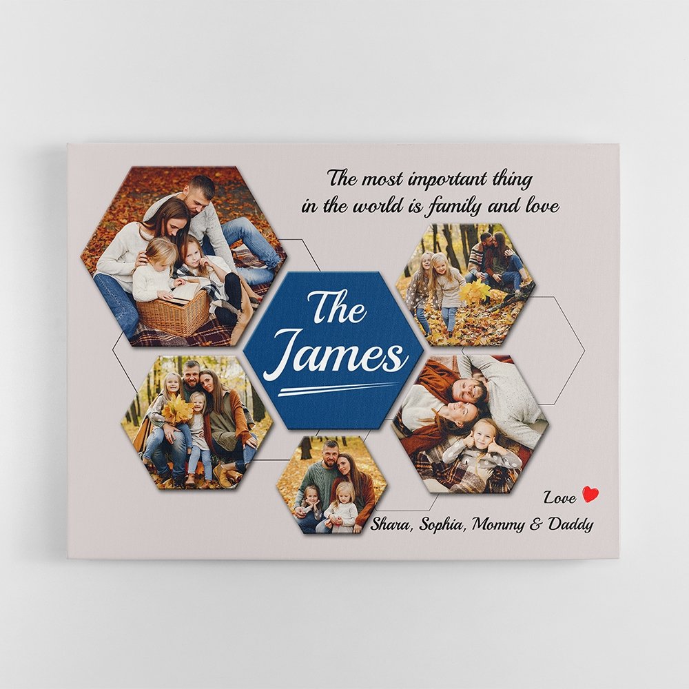 Family Custom Photo Collage - Personalized Light Grey Background Canvas