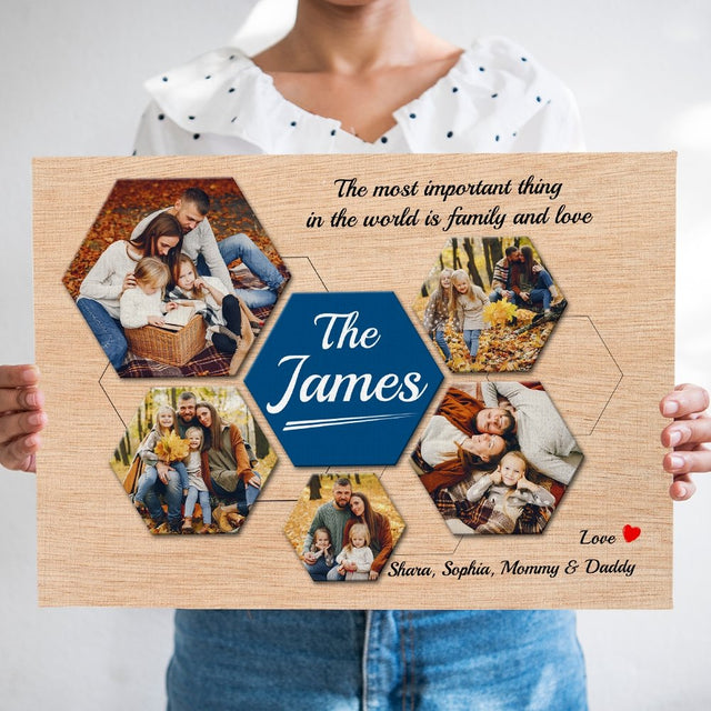 Family Custom Photo Collage - Personalized Light Wood Background Canvas