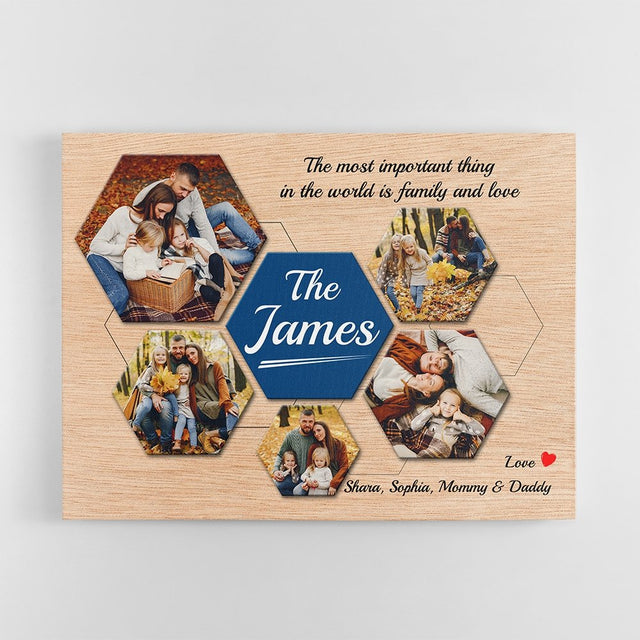 Family Custom Photo Collage - Personalized Light Wood Background Canvas