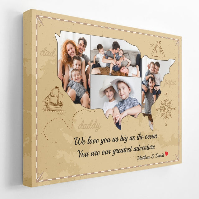 Family Custom Photo On USA Map - Personalized Canvas