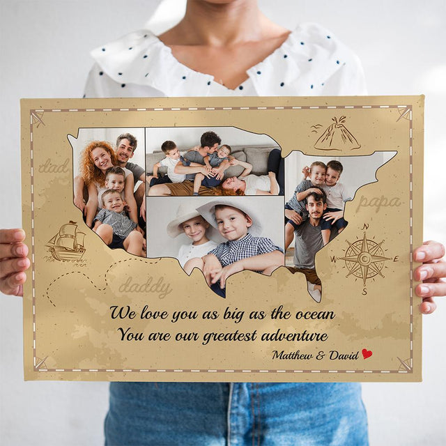 Family Custom Photo On USA Map - Personalized Canvas