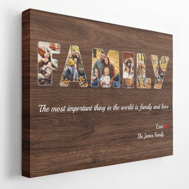 Family Custom Photo - Personalized Dark Wood Background Canvas