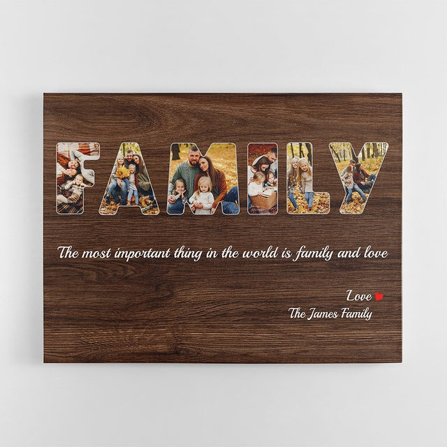 Family Custom Photo - Personalized Dark Wood Background Canvas