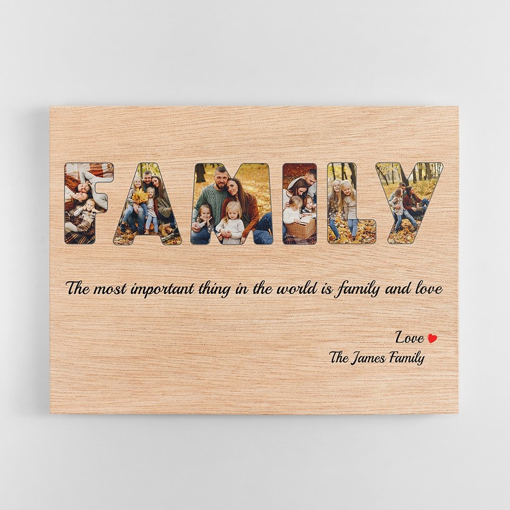 Family Custom Photo - Personalized Light Wood Background Canvas