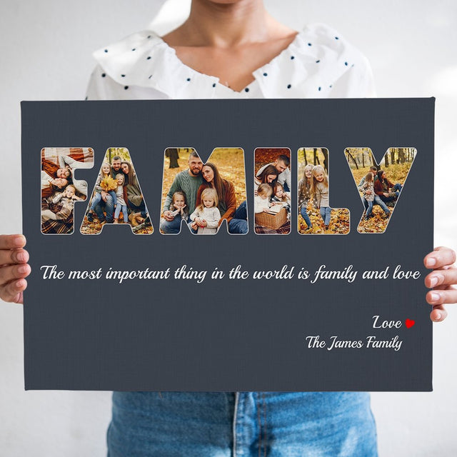 Family Custom Photo - Personalized Navy Vintage Background Canvas