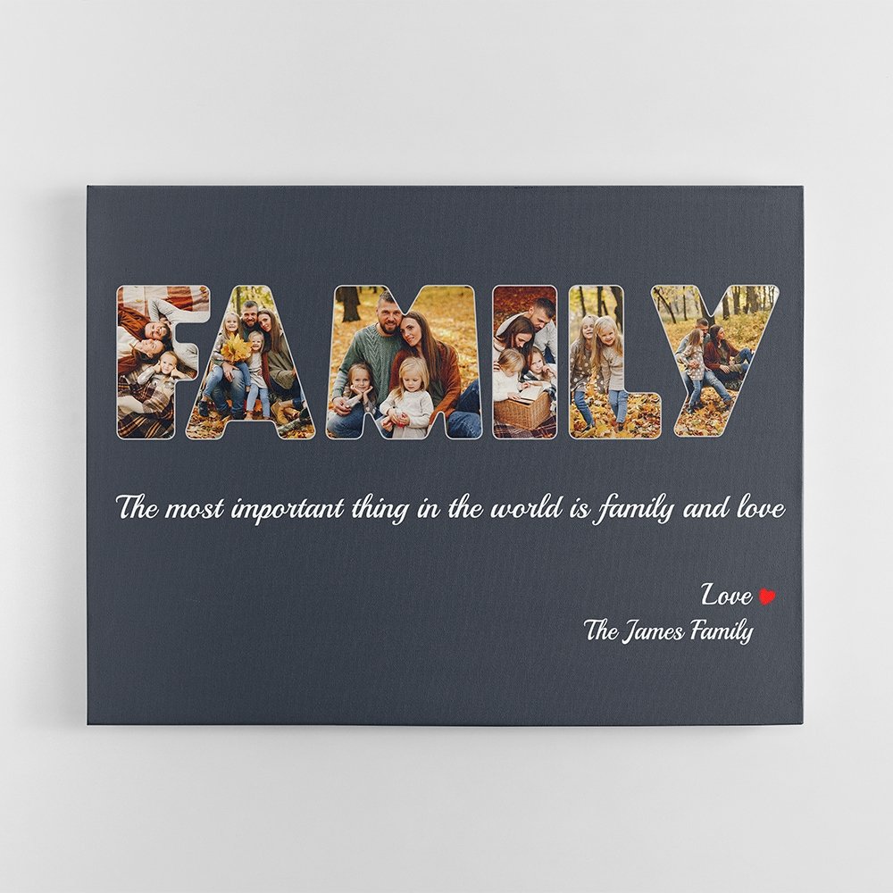 Family Custom Photo - Personalized Navy Vintage Background Canvas