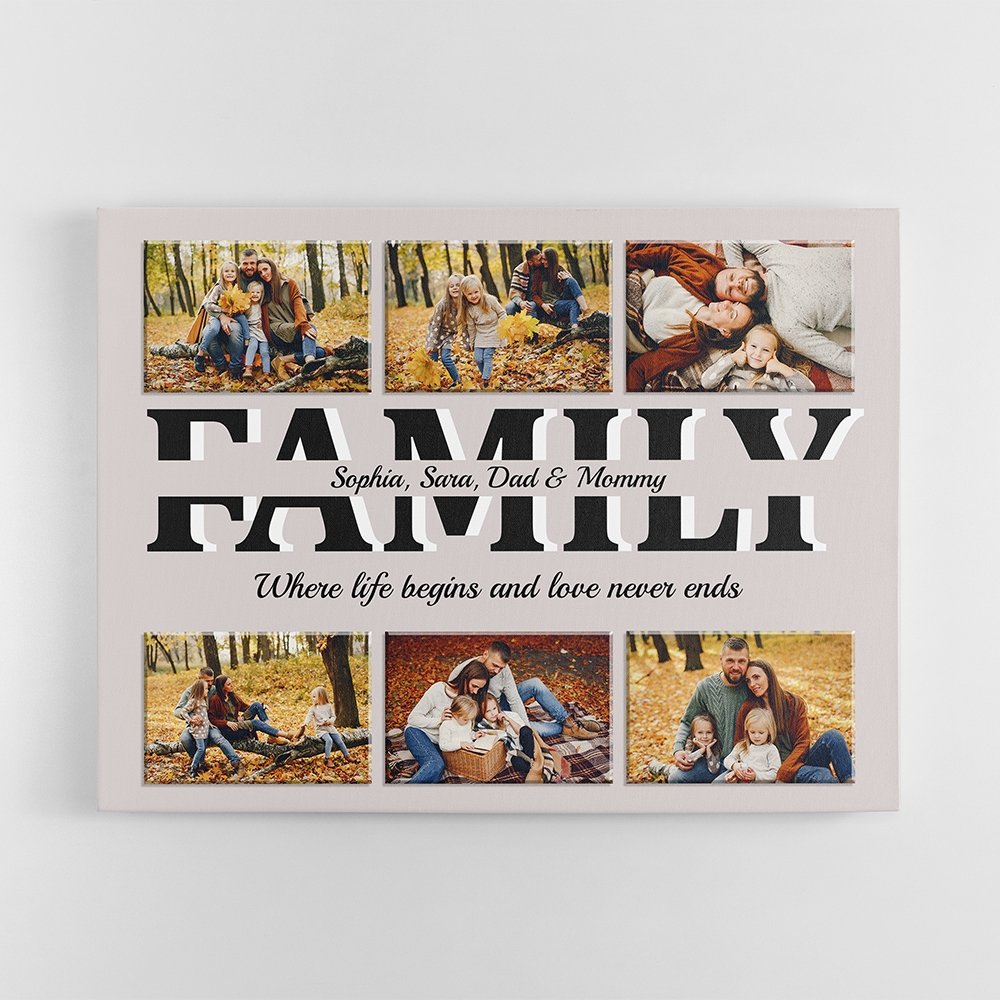 Family Custom Text and Photo - Personalized Light Grey Background Canvas