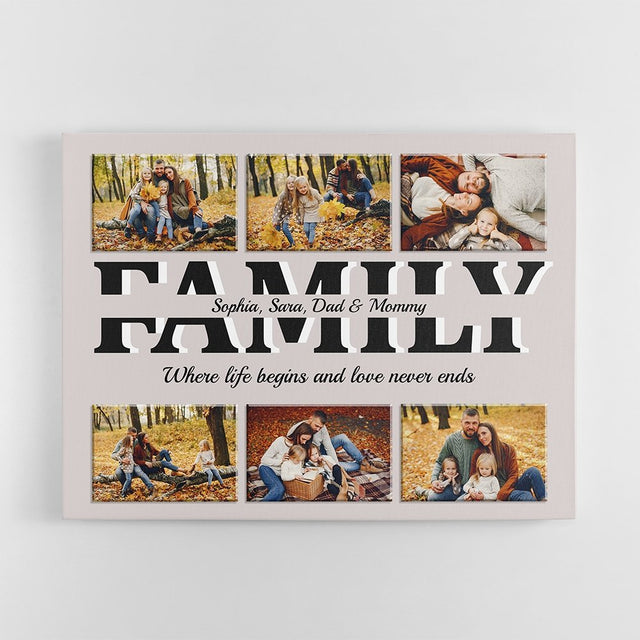 Family Custom Text and Photo - Personalized Light Grey Background Canvas