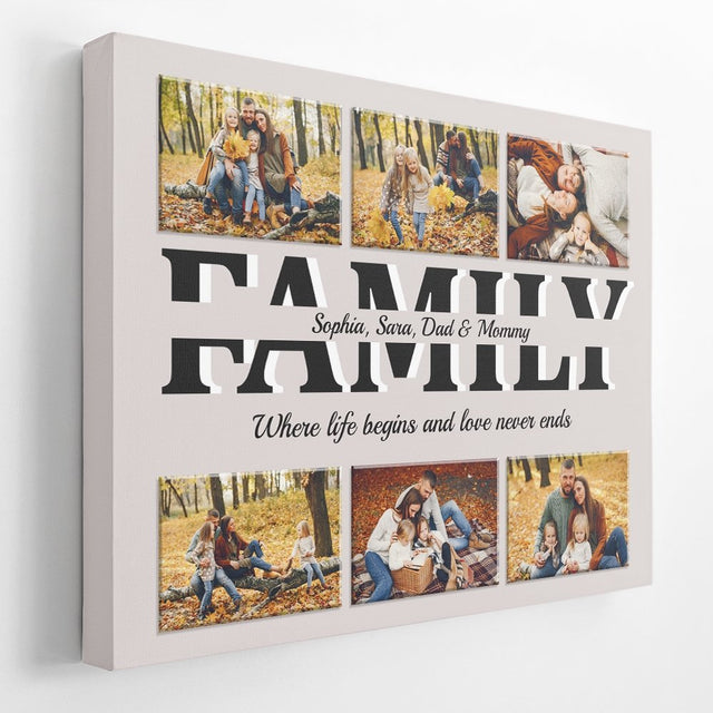 Family Custom Text and Photo - Personalized Light Grey Background Canvas