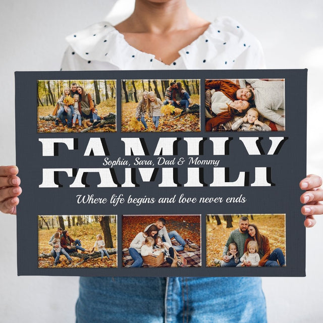 Family Custom Text and Photo - Personalized Navy Vintage Background Canvas