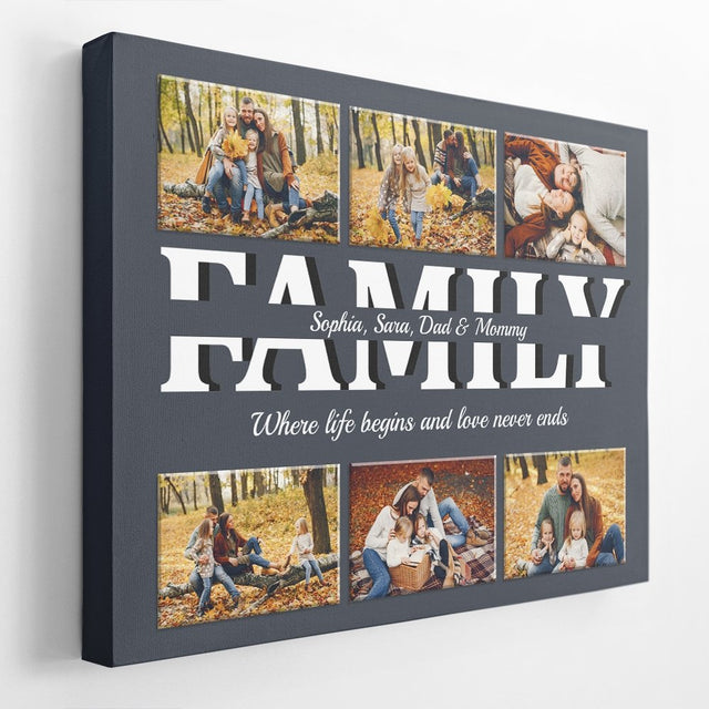 Family Custom Text and Photo - Personalized Navy Vintage Background Canvas