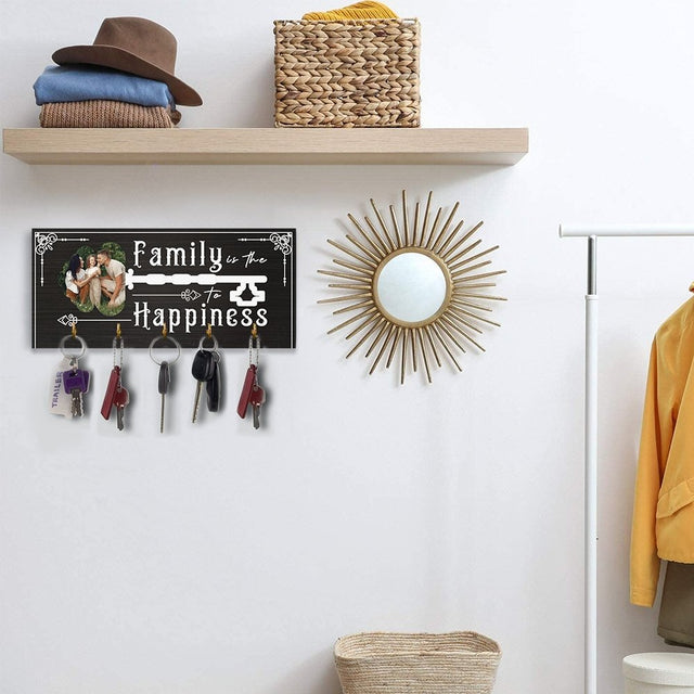 Family Is The To Happiness, Custom Key Hook, Personalized Photo
