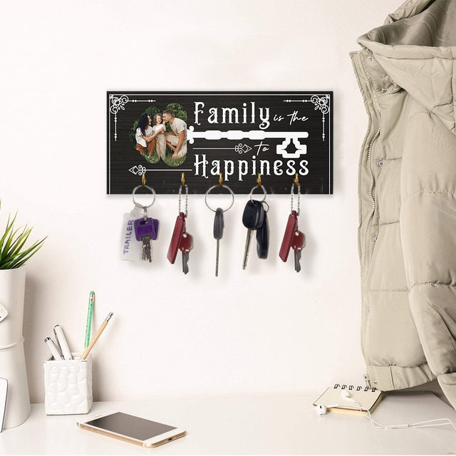 Family Is The To Happiness, Custom Key Hook, Personalized Photo