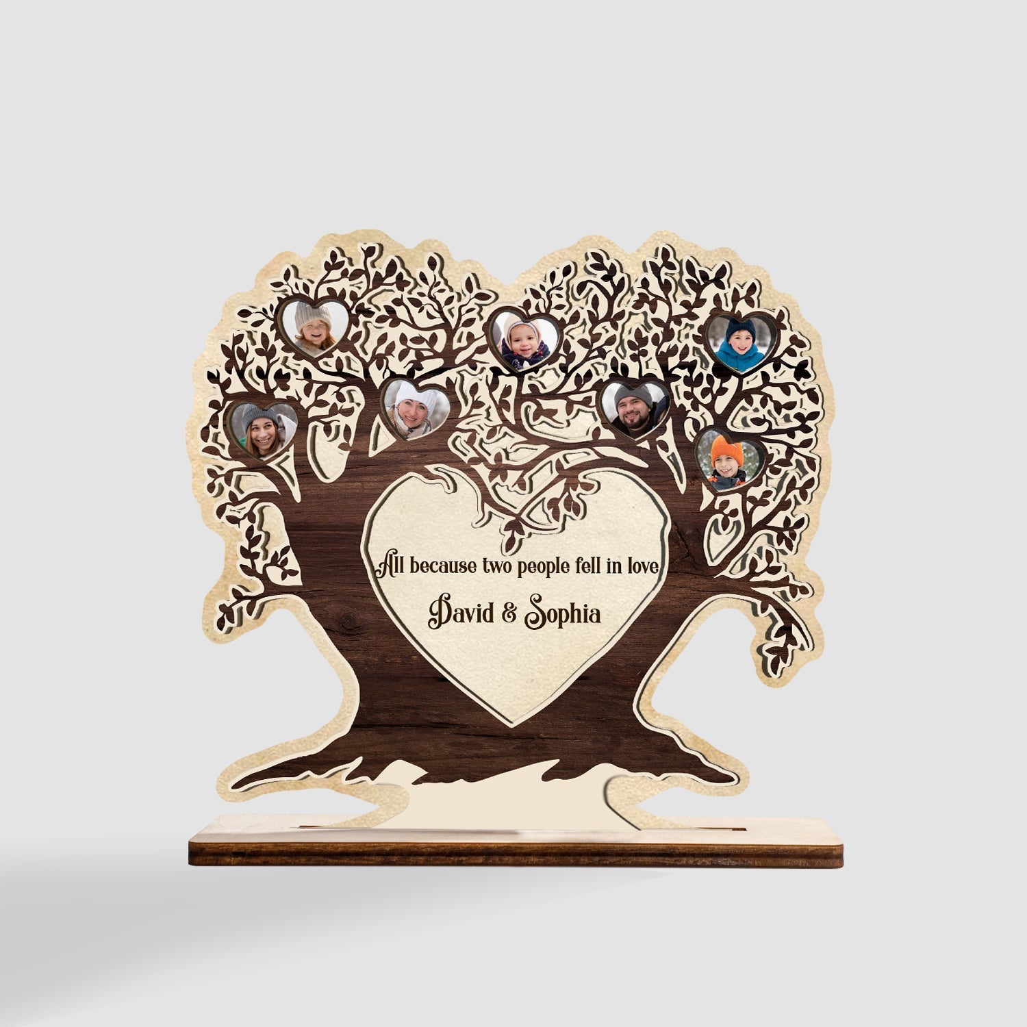 Family Tree, Custom Photo And Text, Wooden Plaque 3 Layers