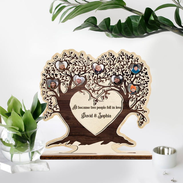 Family Tree, Custom Photo And Text, Wooden Plaque 3 Layers