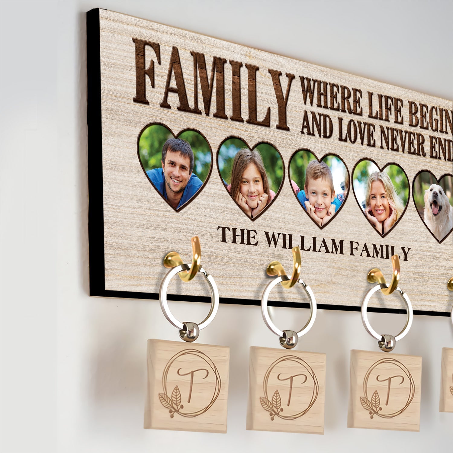 Family Where Life Begins And Love Never Ends, Custom Key Hook, Personalized Photo And Name