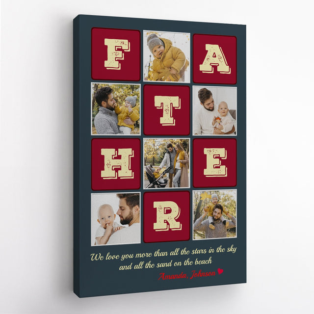 Father, Custom Photo Collage, Personalized Name Canvas Wall Art