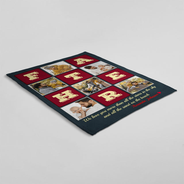 Father, Custom Photo, Personalized Name And Text Blanket
