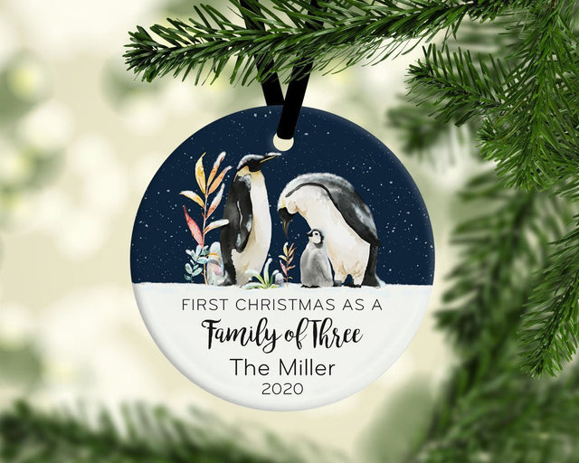 First Christmas As A Family Of Three Decorative Christmas Circle Ornament 2 Sided