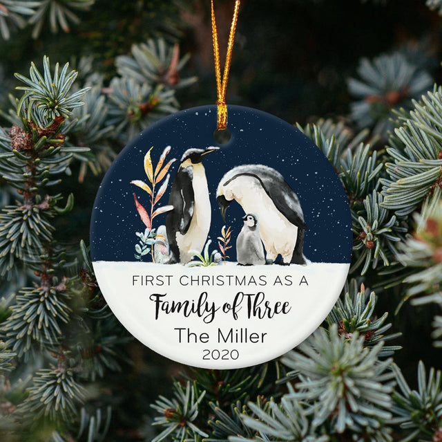 First Christmas As A Family Of Three Decorative Christmas Circle Ornament 2 Sided