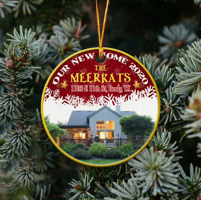 First Christmas In Our New Home Custom Photo Decorative Christmas Circle Ornament 2 Sided