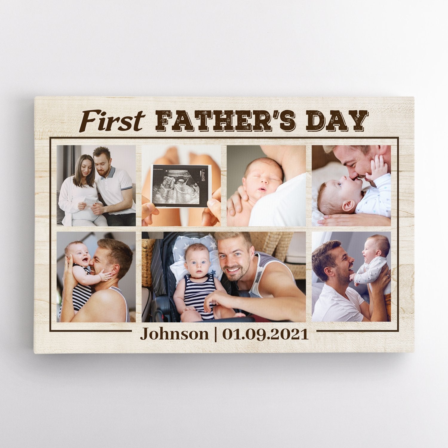 First Father's Day, Custom Photo, Personalized Name Canvas Wall Art