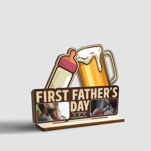 First Father's Day, Custom Wooden Plaque 3 Layers, Personalized Photo