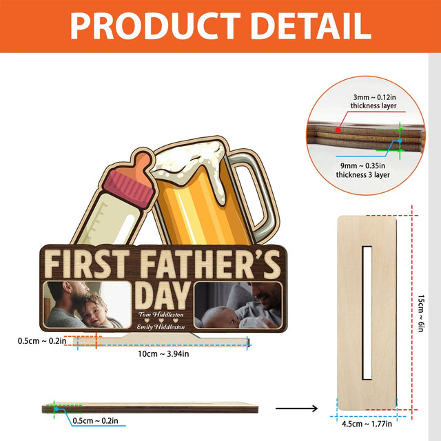 First Father's Day, Custom Wooden Plaque 3 Layers, Personalized Photo