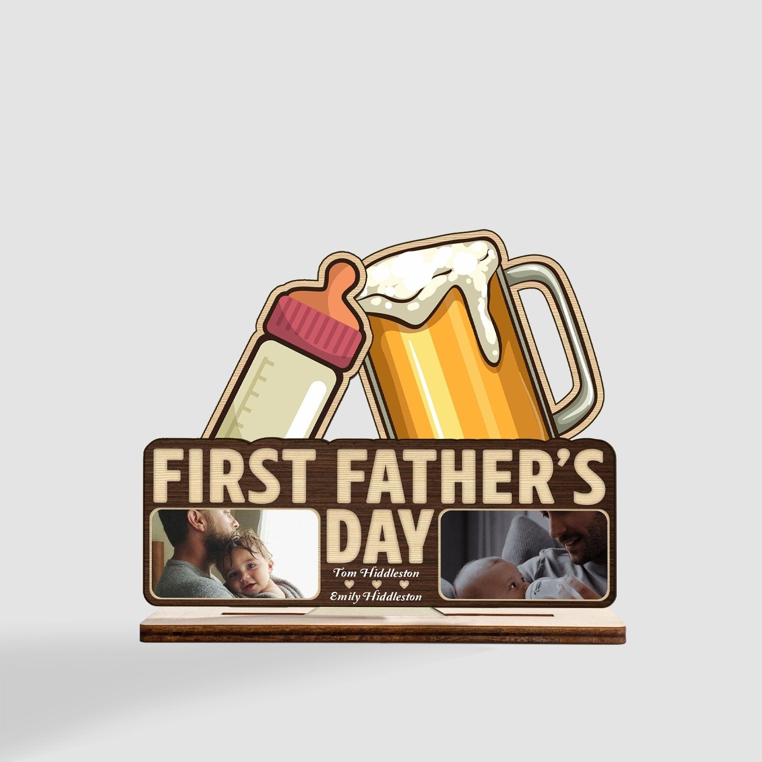 First Father's Day, Custom Wooden Plaque 3 Layers, Personalized Photo