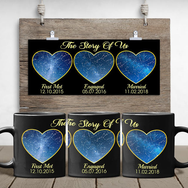 First Met Engaged Married Custom Star Map And Text Black Mug