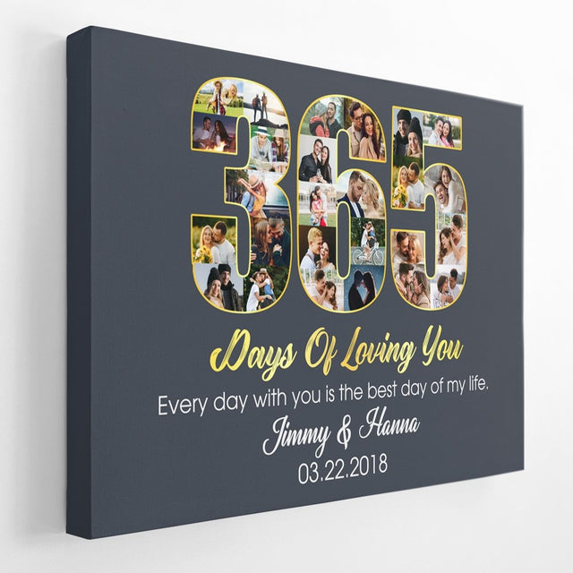 First Wedding Anniversary 365 Days Of Loving You Custom Photo Collage And Text Navy Background Canvas