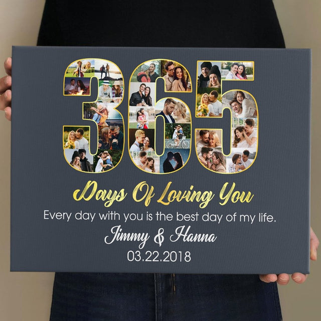 First Wedding Anniversary 365 Days Of Loving You Custom Photo Collage And Text Navy Background Canvas