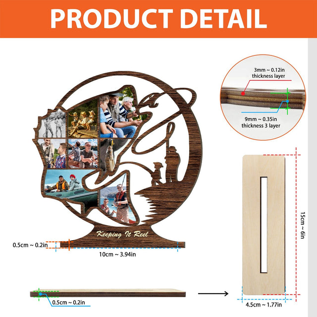 Fishing, Custom Photo, Fish Shape, Wooden Plaque 3 Layers