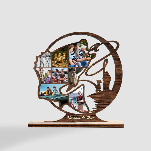 Fishing, Custom Photo, Fish Shape, Wooden Plaque 3 Layers