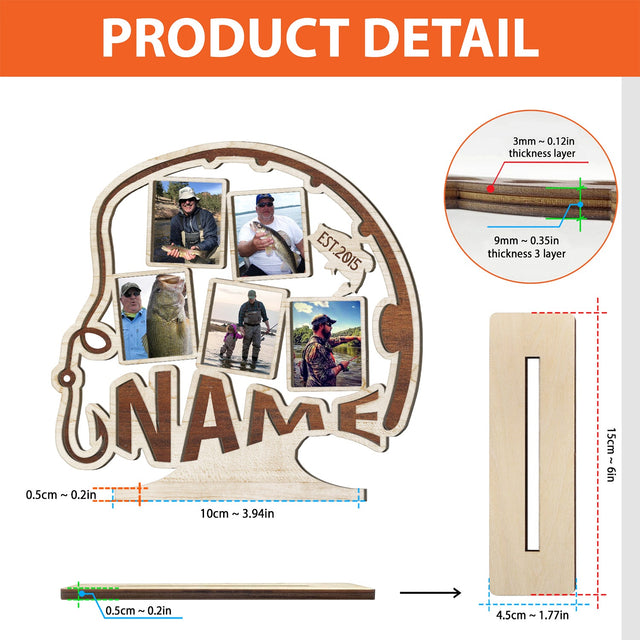 Fishing, Custom Photo, Personalized Name, Wooden Plaque 3 Layers