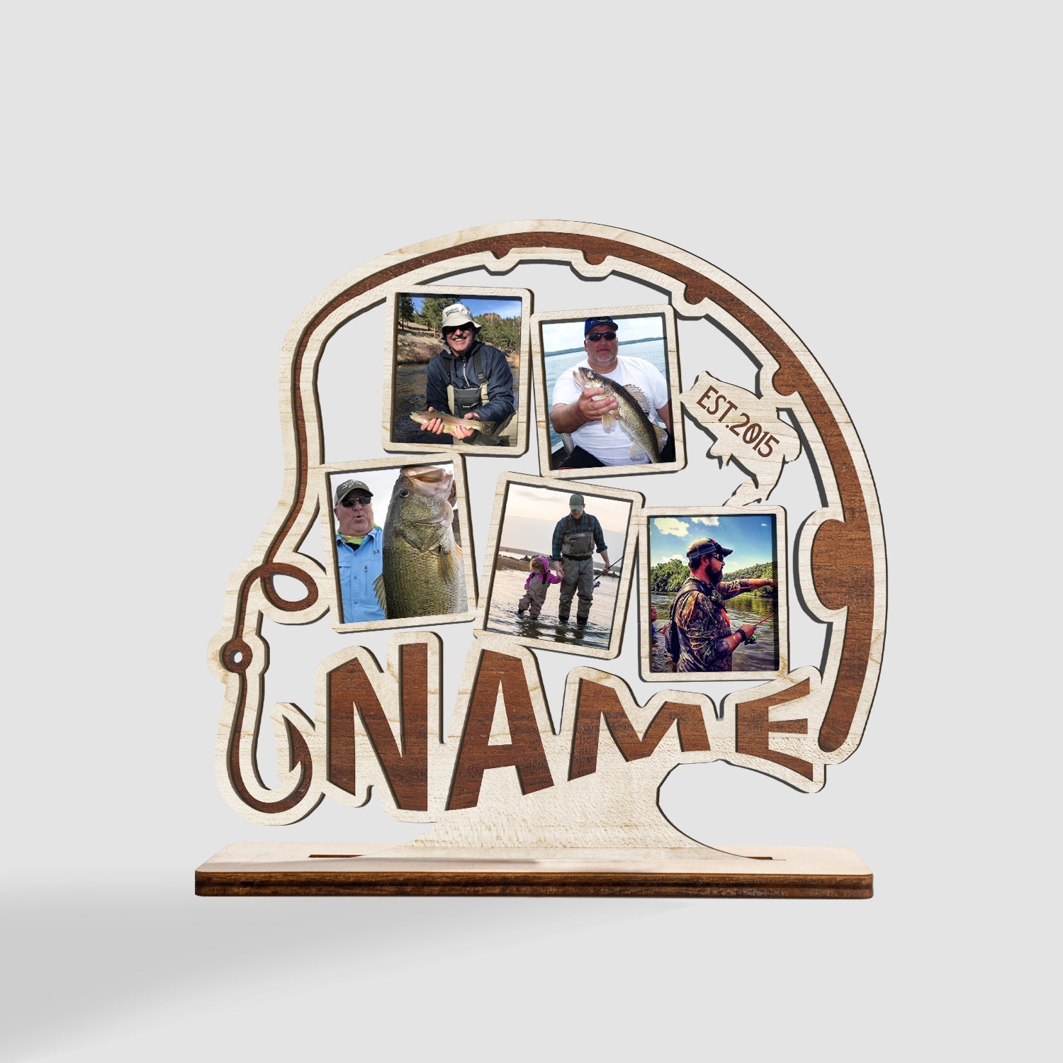 Fishing, Custom Photo, Personalized Name, Wooden Plaque 3 Layers