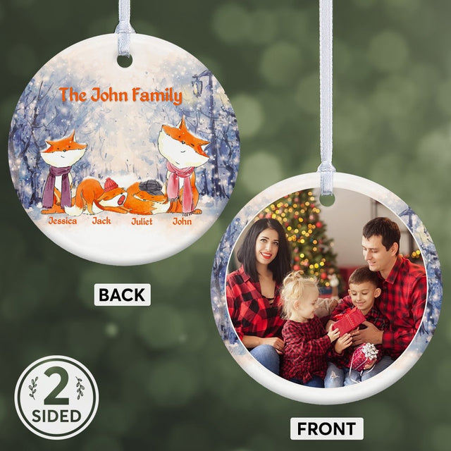 Fox Family Custom Photo And Text Decorative Christmas Circle Ornament 2 Sided