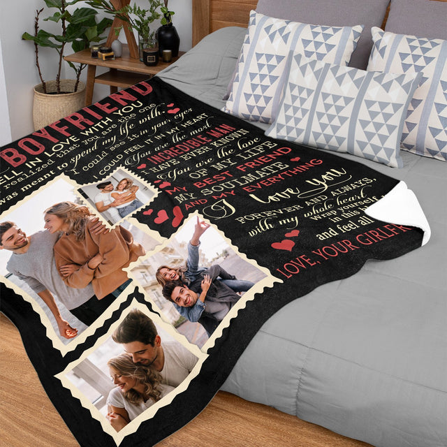 Gift For Boyfriend, Custom Photo And Text Letter Blanket