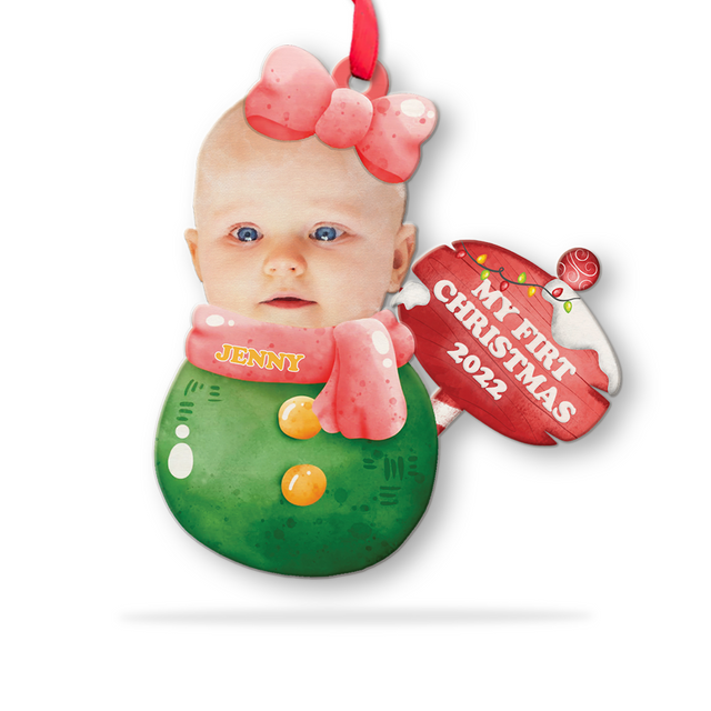 Custom Photo, Personalized Name And Text, Ornament For Baby, Baby's First Christmas, Christmas Girl Roly-Poly, Christmas Shape Ornament 2 Sides