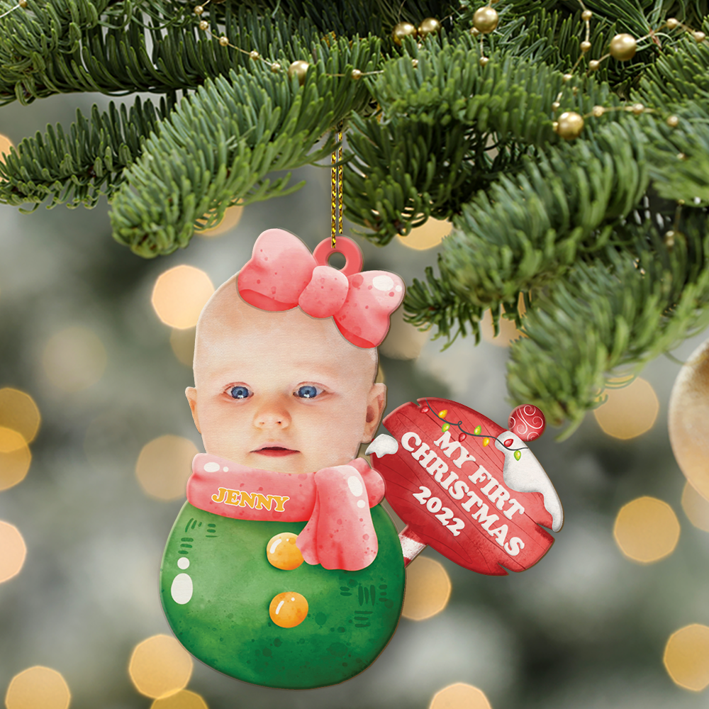 Custom Photo, Personalized Name And Text, Ornament For Baby, Baby's First Christmas, Christmas Girl Roly-Poly, Christmas Shape Ornament 2 Sides