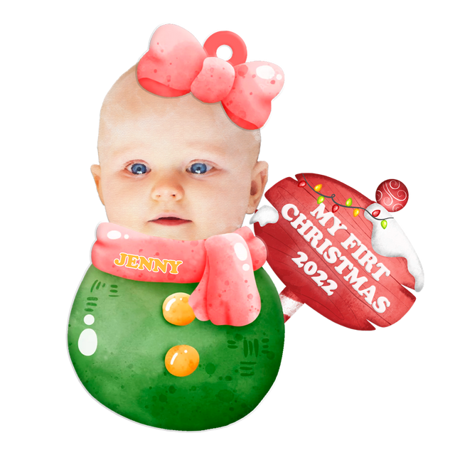 Custom Photo, Personalized Name And Text, Ornament For Baby, Baby's First Christmas, Christmas Girl Roly-Poly, Christmas Shape Ornament 2 Sides